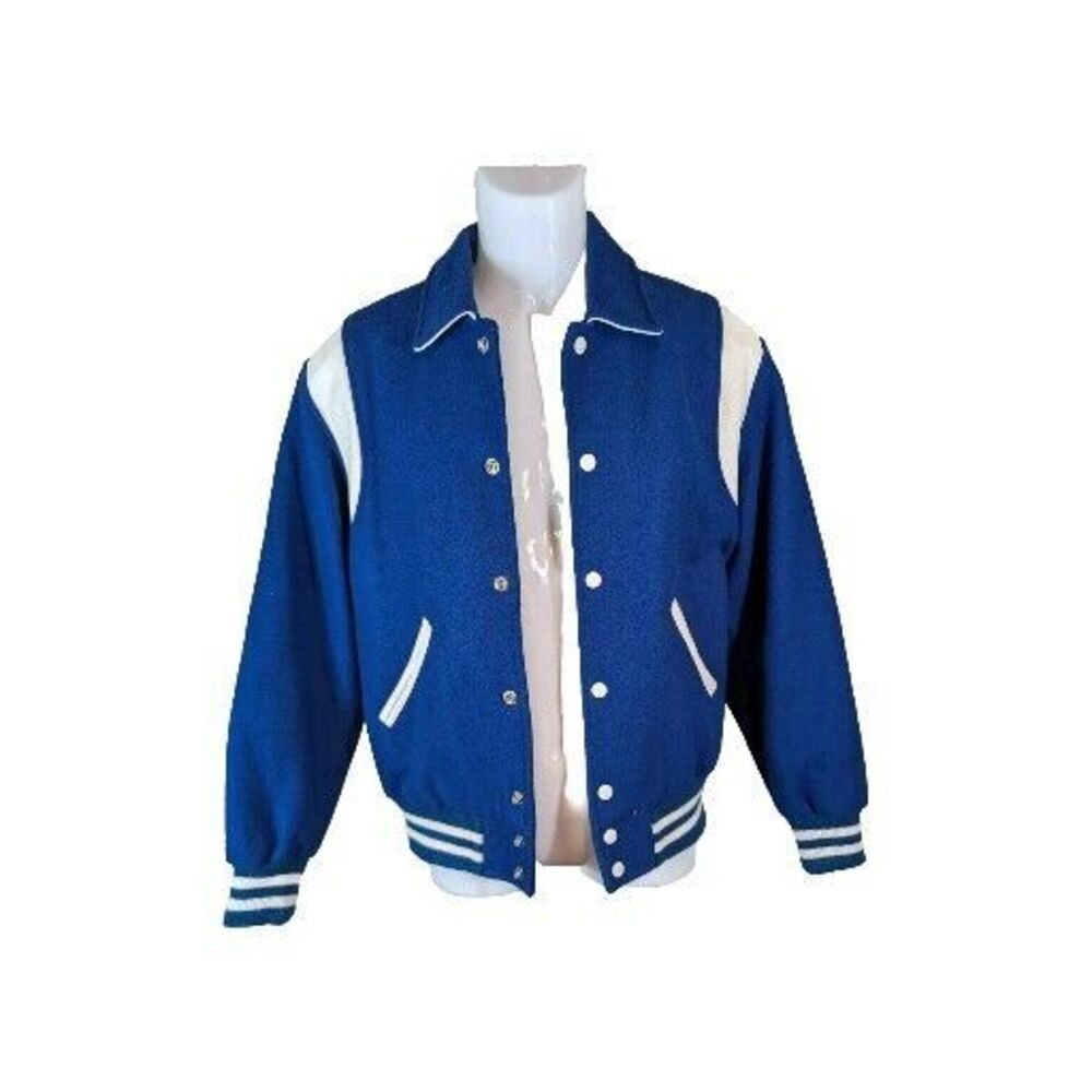 Vintage Stewart Strauss Letterman Varsity Jacket XS Blue And White [A18]